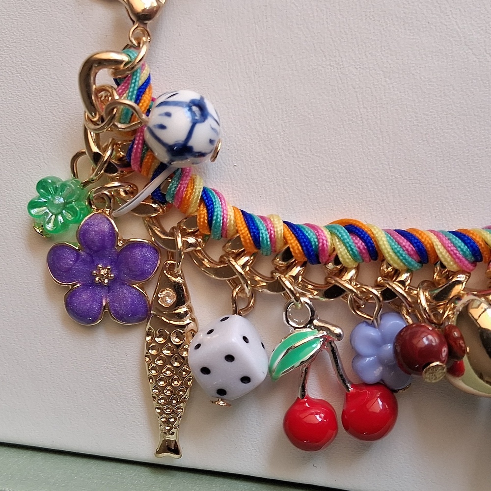 Multicolor Ceramic & Cubic Zirconia Charm Bracelet. NIB. Absolutely Gorgeous!!💜 - Picture 2 of 13